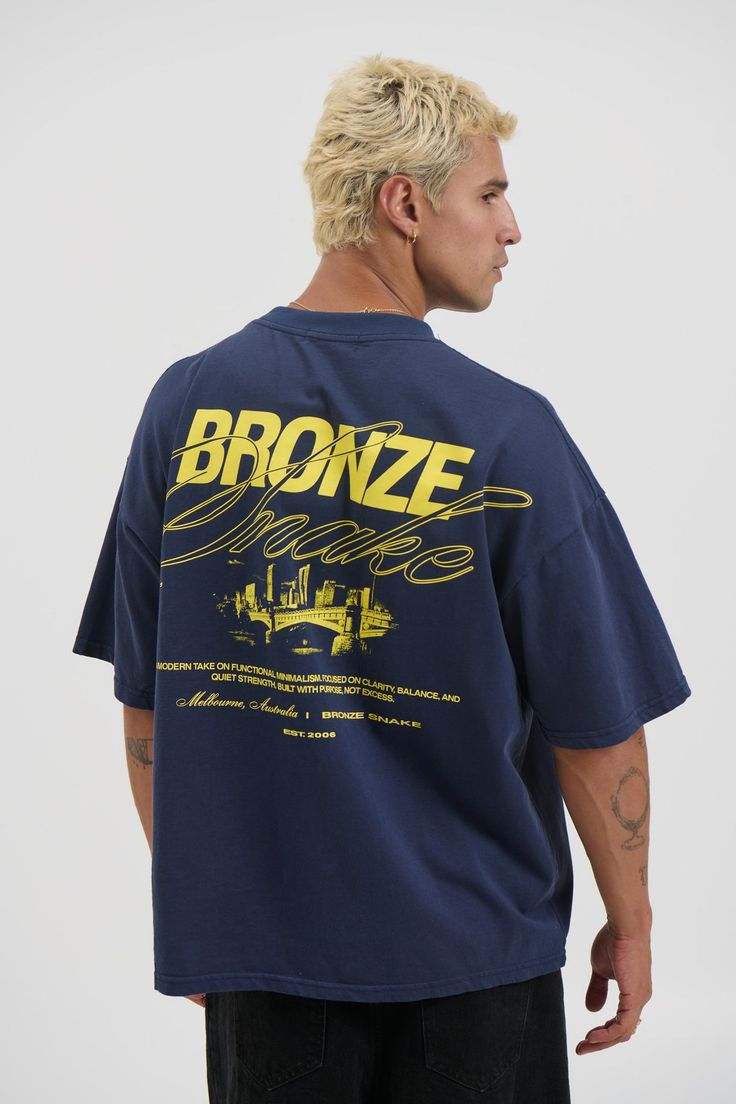 Bronze Snake Oversized Tee – Navy Blue